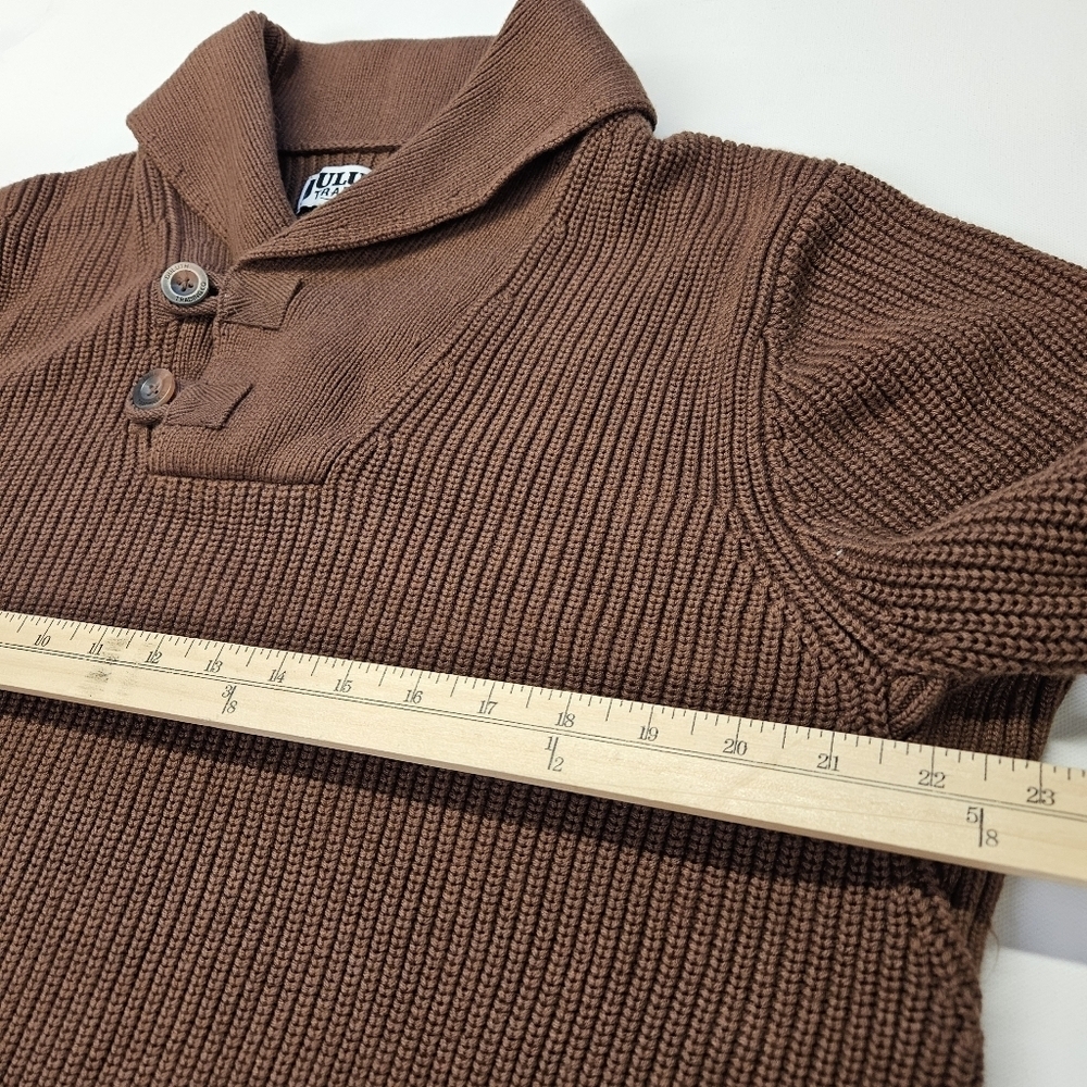 Duluth Men Large High Neck Infantry Sweater Brown Shawl Thick Cotton Knit - Picture 4 of 6